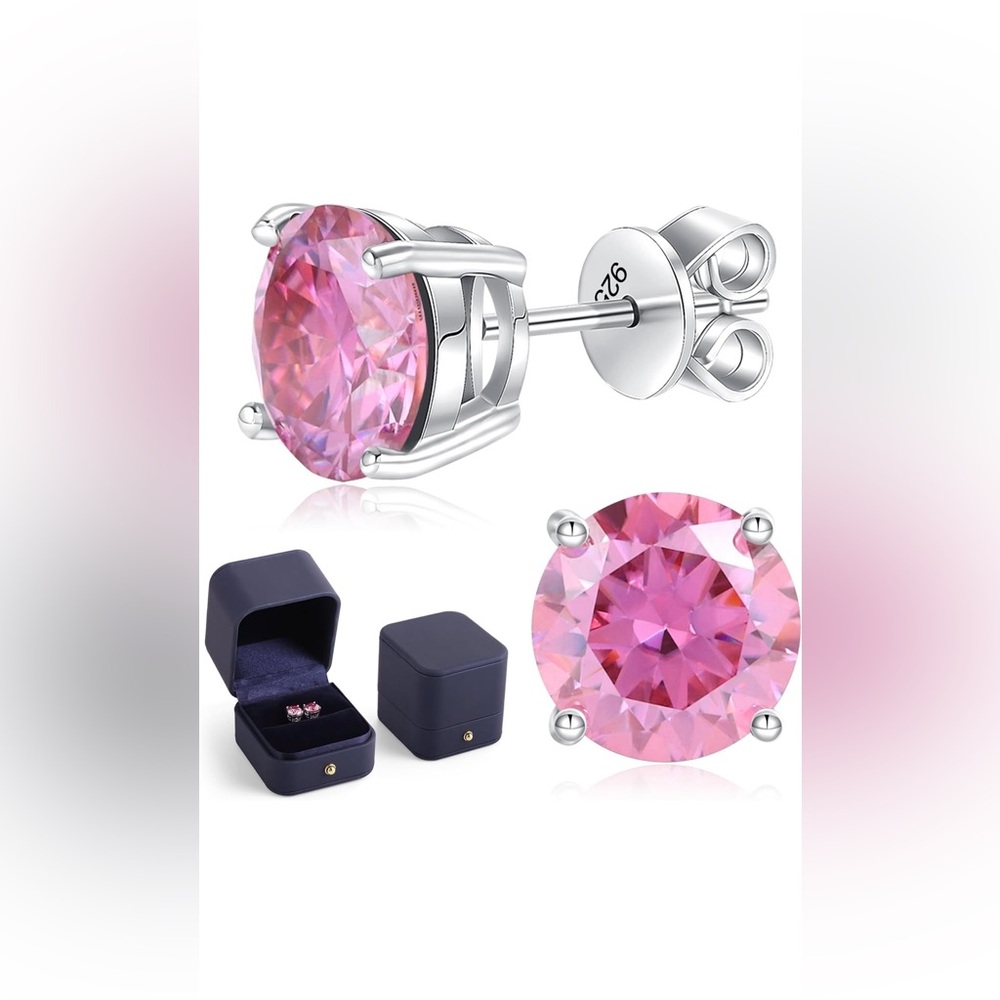 Moissanite Pink Diamond Stud Earrings 1-4ct S925 Sterling Silver Hypoallergenic